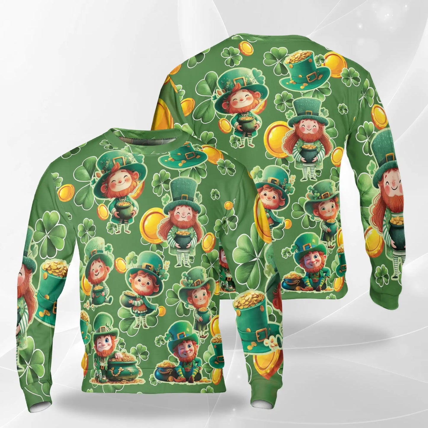 Cute Cartoon Irish Leprechaun Sweatshirt, 3D All Over Print St. Patrick's Day Crewneck Pullover for Men Women, Irish Gift - Netecom