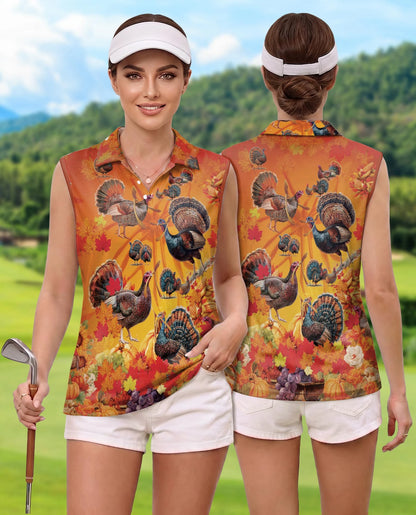 Turkey Thanksgiving Edition Sleeveless Polo Shirt for Women | Netecom