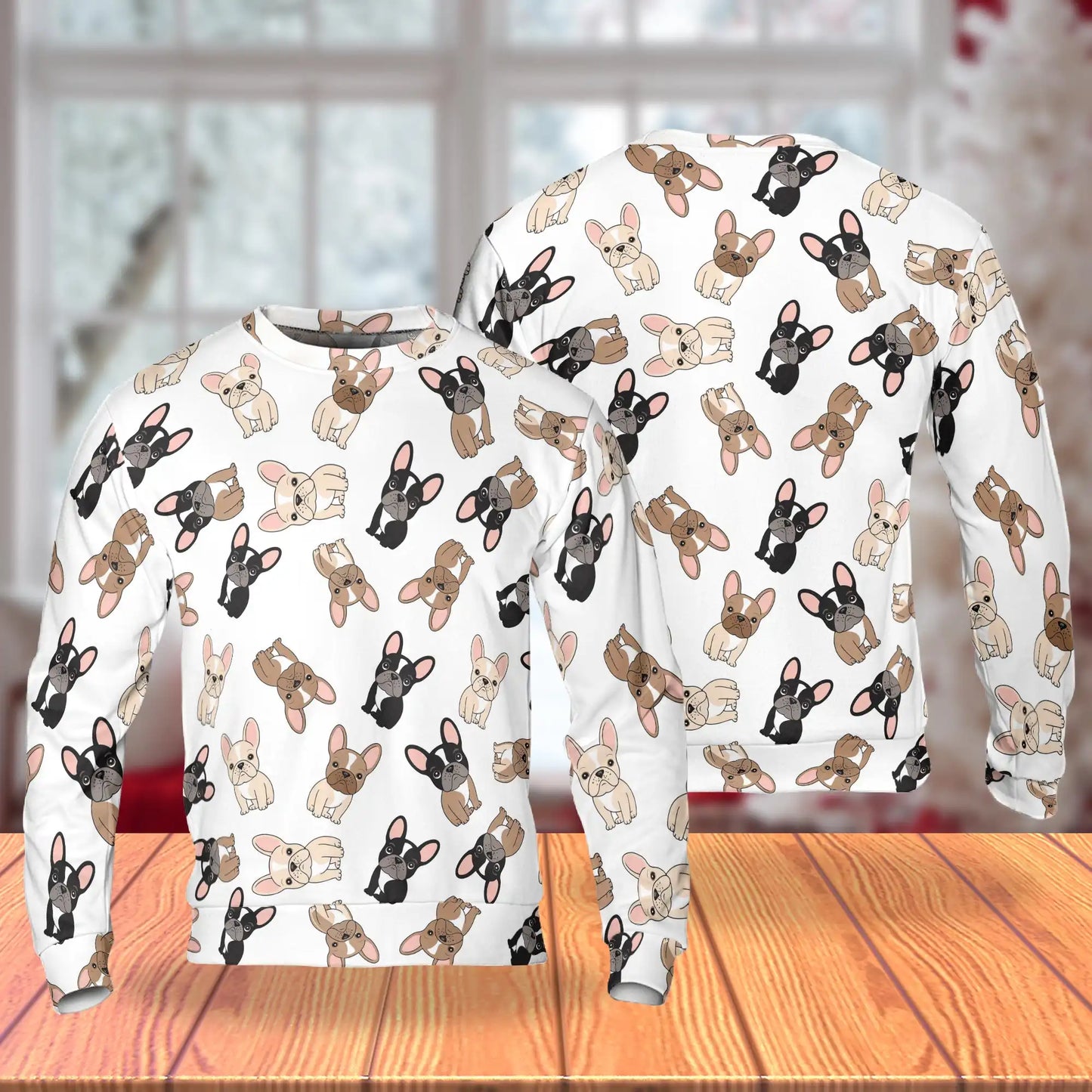 Cartoon French Bulldog Pattern Sweatshirt, 3D All Over Print Cute Dog Crewneck Pullover for Men Women, French Bulldog Lover Gift - Netecom