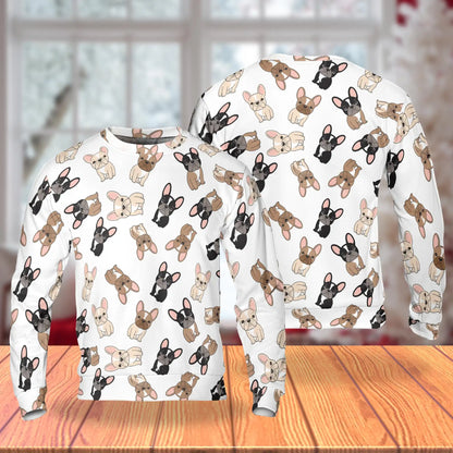 Cartoon French Bulldog Pattern Sweatshirt, 3D All Over Print Cute Dog Crewneck Pullover for Men Women, French Bulldog Lover Gift - Netecom
