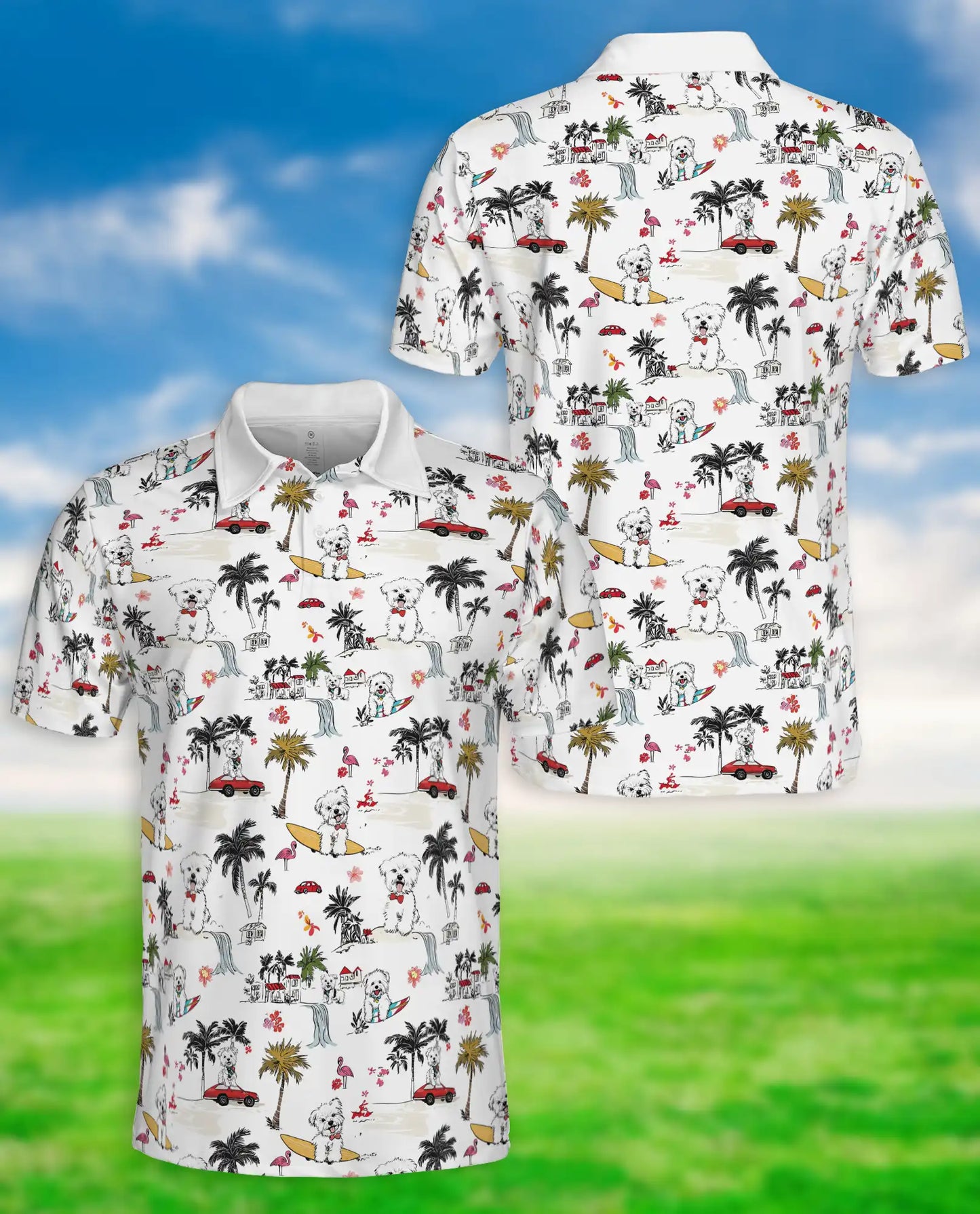 Cute Dog Hawaiian Polo Shirt – Beach Surf Style | Netecom