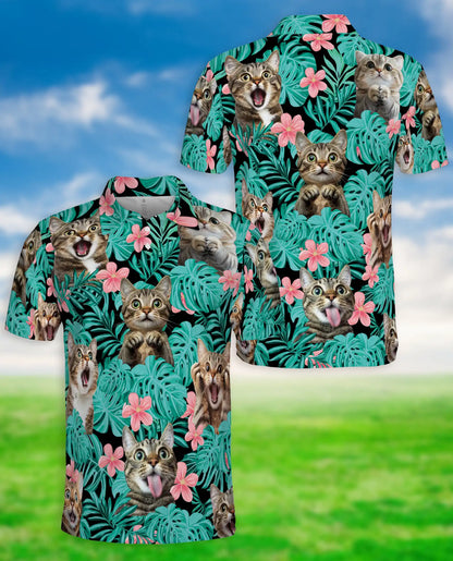 Funny Tropical Cat Polo Shirt for Men- Print Cute Cat | Netecom