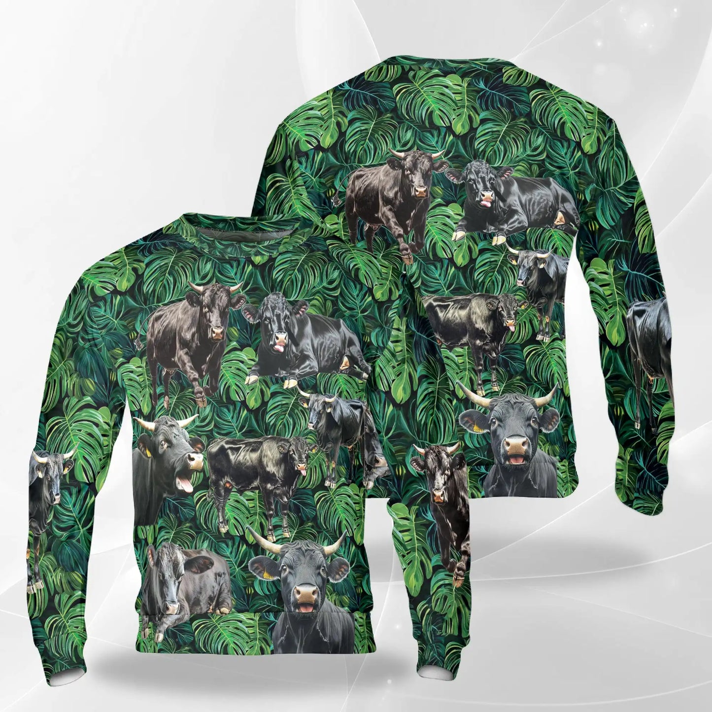 Angus Cattle Tropical Sweatshirt, 3D All Over Print Farm Cow Crewneck Pullover for Men Women, Cattle Lover Gift - Netecom