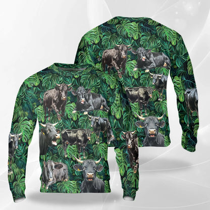 Angus Cattle Tropical Sweatshirt, 3D All Over Print Farm Cow Crewneck Pullover for Men Women, Cattle Lover Gift - Netecom