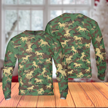 Horse Camo Sweatshirt, 3D All Over Print Camouflage Horse Crewneck Pullover for Men Women, Horse Lover Gift - Netecom