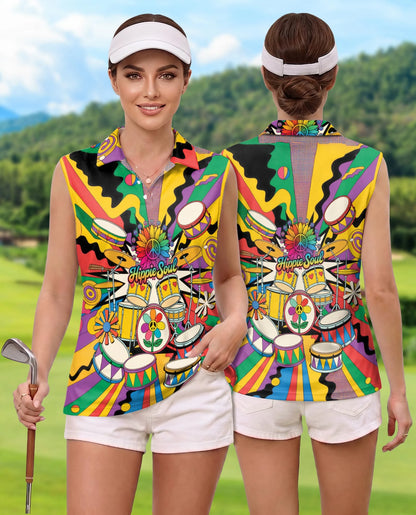 Peace Love Drums Sleeveless Polo Shirt for Women | Netecom