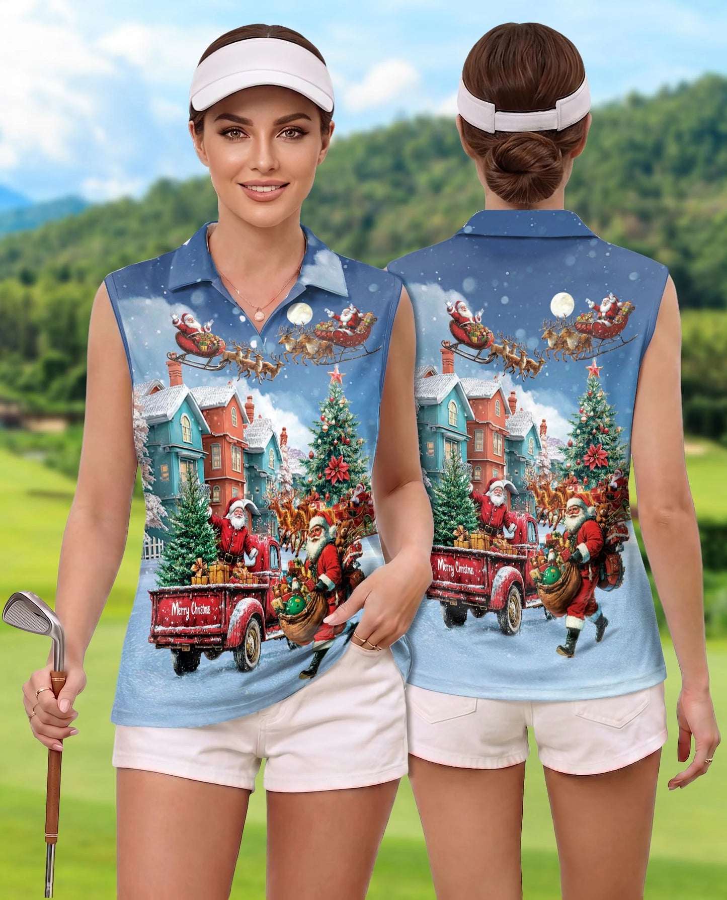 Stay Cool Santa Claus Christmas Sleeveless Polo Shirt for Women | Netecom
