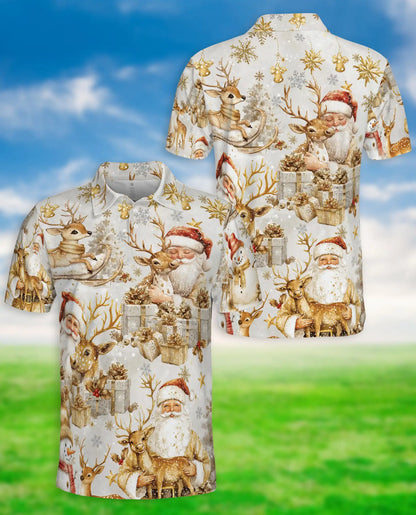 Elegant Santa Reindeer 3D Polo Shirt for Men – Luxury Christmas Holiday Style | Netecom