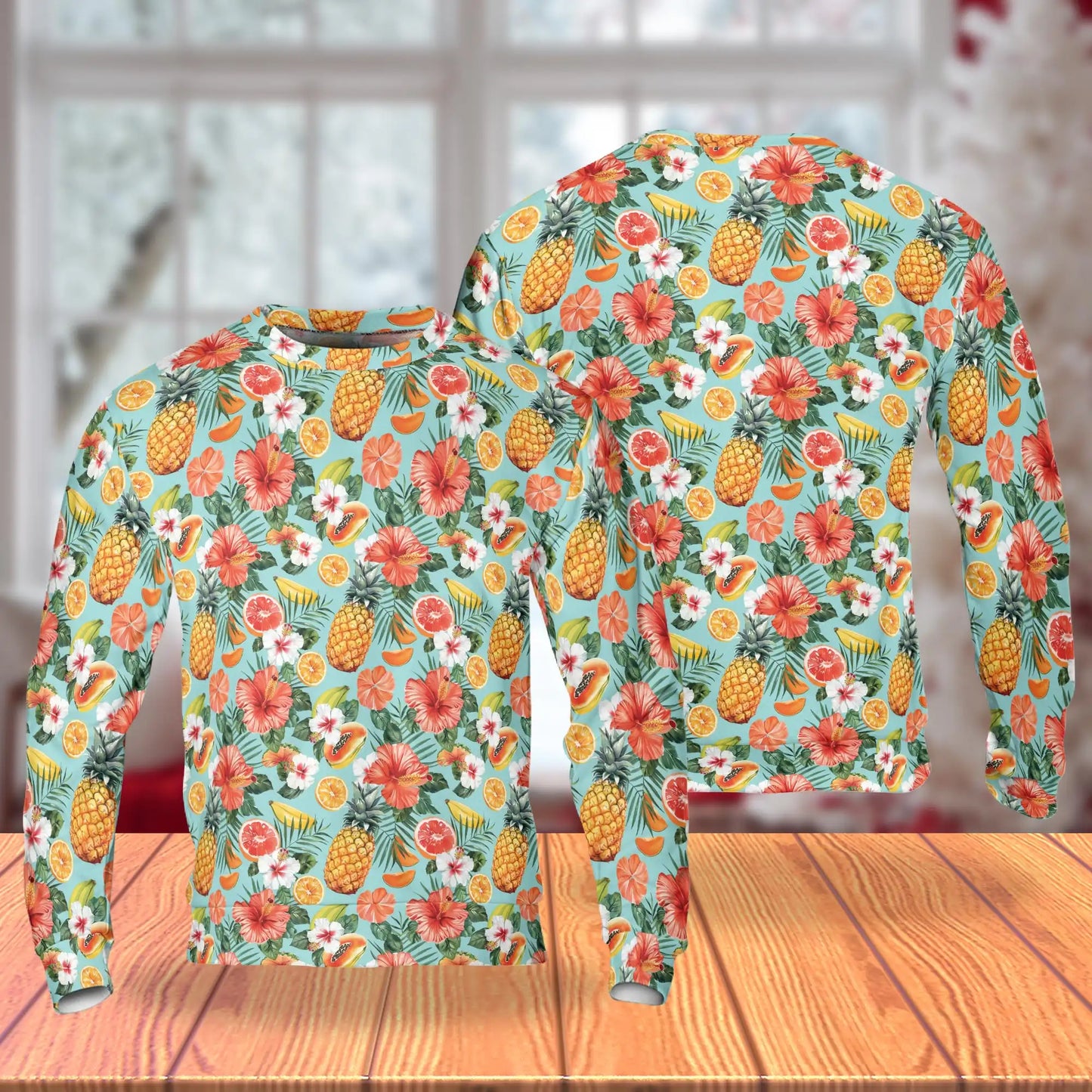 Tropical Fruits Pattern Sweatshirt, 3D All Over Print Colorful Fruit Crewneck Pullover for Men Women, Tropical Fruit Lover Gift - Netecom