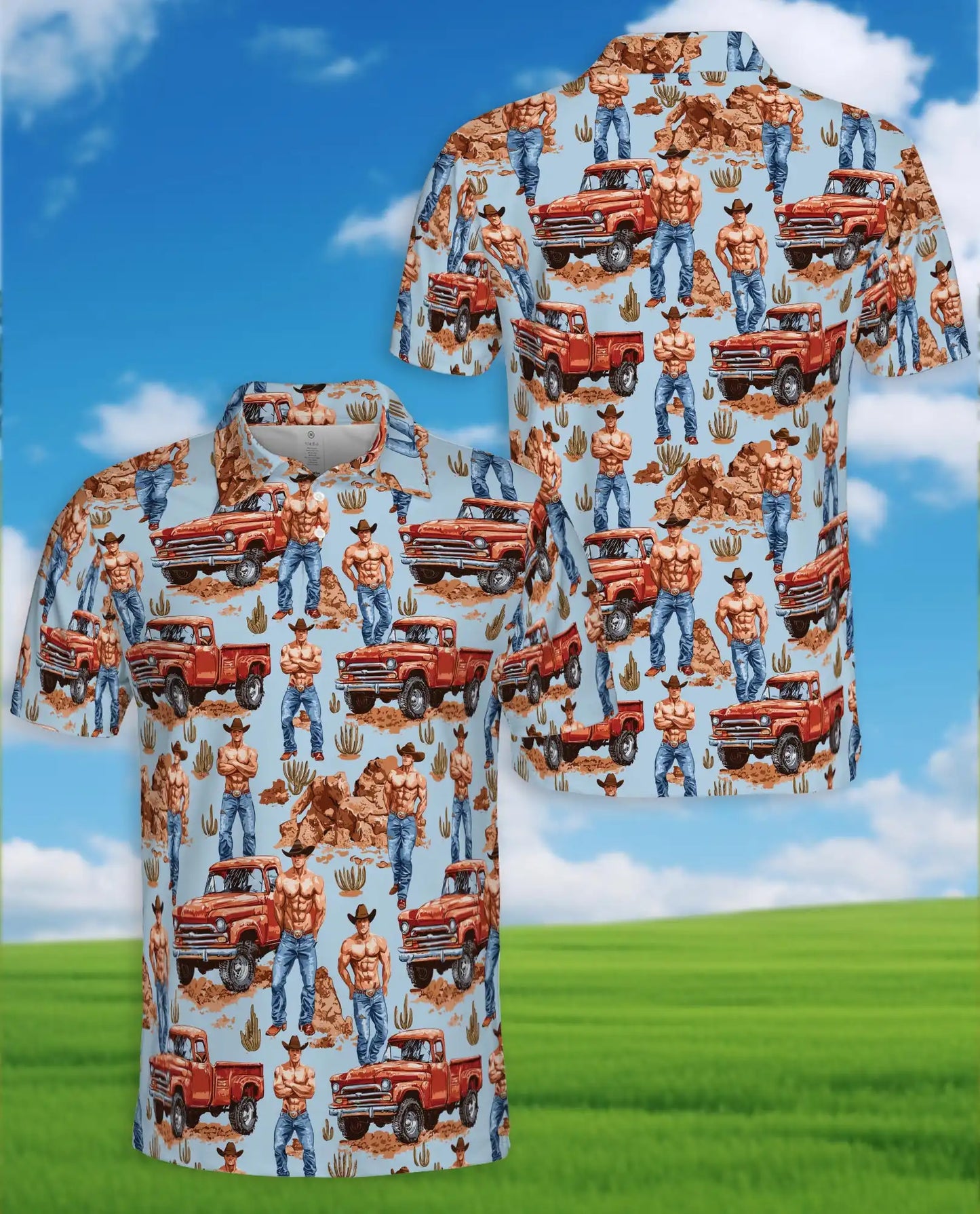 Cowboy Truck Western 3D Polo Shirt for Men | Netecom