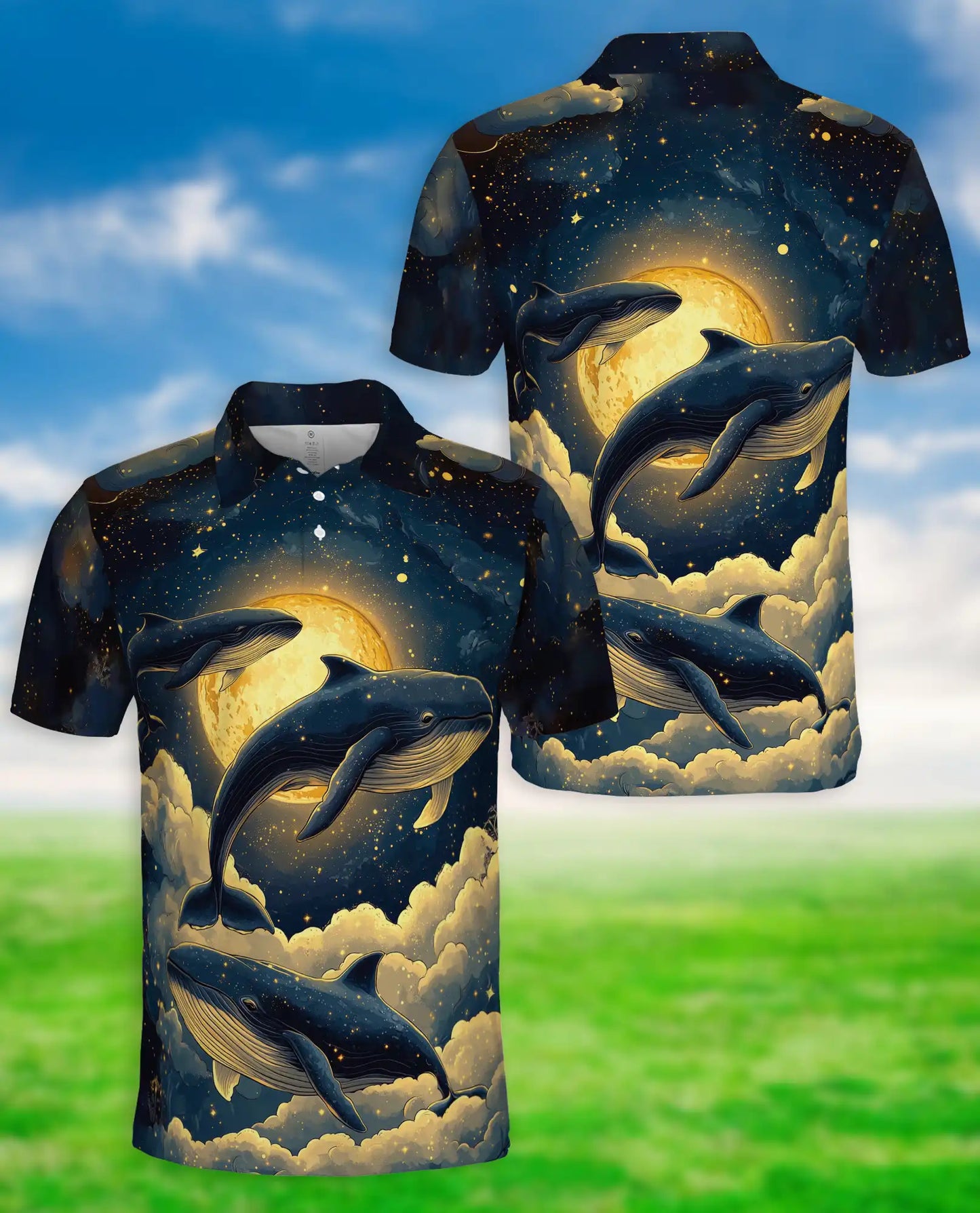 Whale Galaxy Polo Shirt – Moon Ocean Print | Netecom