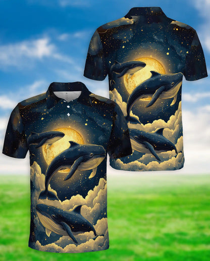 Whale Galaxy Polo Shirt – Moon Ocean Print | Netecom