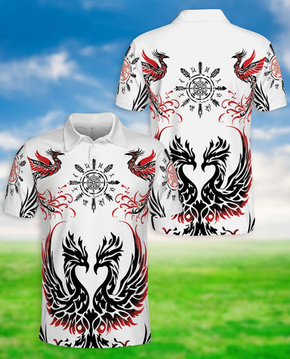 Phoenix Tribal 3D Polo Shirt for Men – Nordic Raven Symbol Style | Netecom