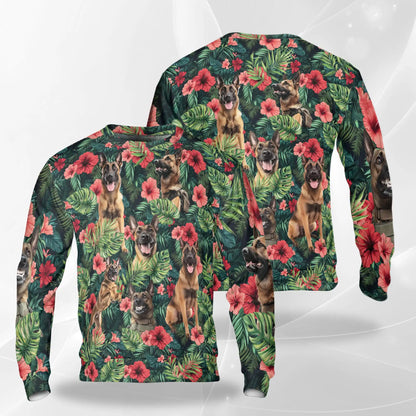 German Shepherd Tropical Sweatshirt, 3D All Over Print Beach Dog Crewneck Pullover for Men Women, German Shepherd Lover Gift - Netecom