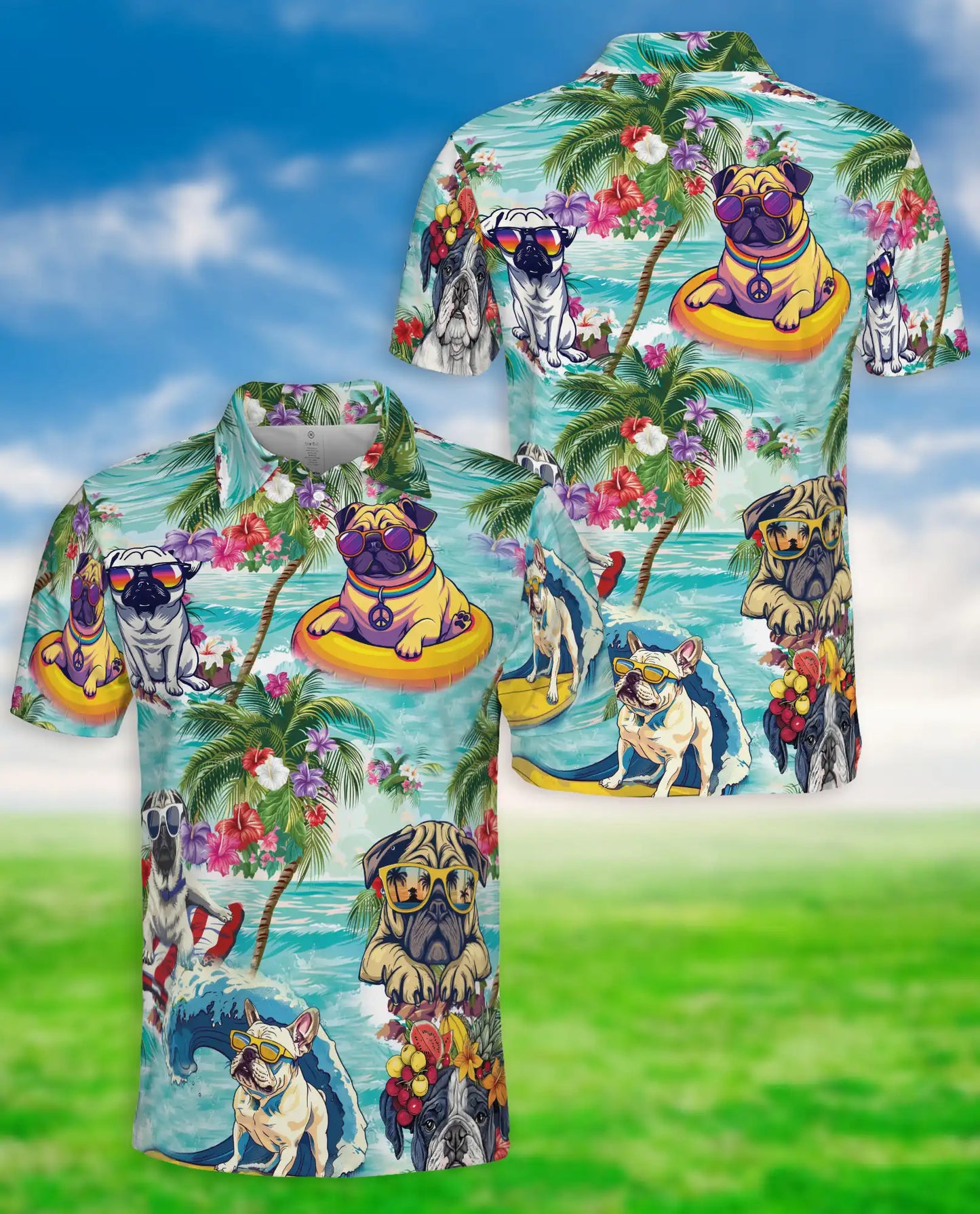 Funny Pug Beach Polo Shirt - Tropical Summer Dog Style | Netecom