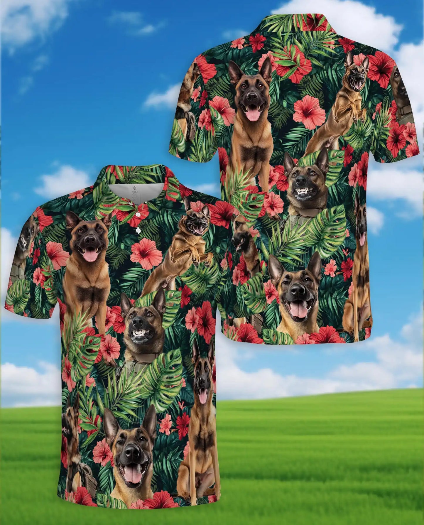 Belgian Malinois Tropical Polo Shirt - Hawaiian Dog Lover Floral Design | Netecom