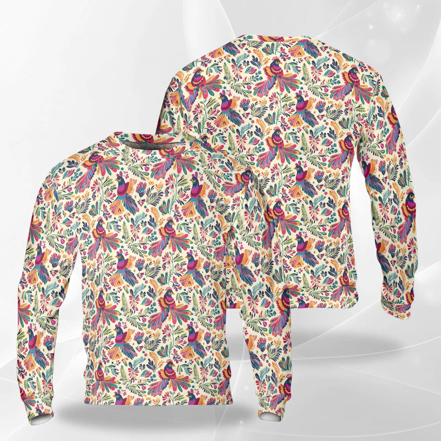 Tropical Bird Sweatshirt, 3D All Over Print Folk Art Floral Crewneck Pullover for Men Women, Exotic Bird Lover Gift - Netecom