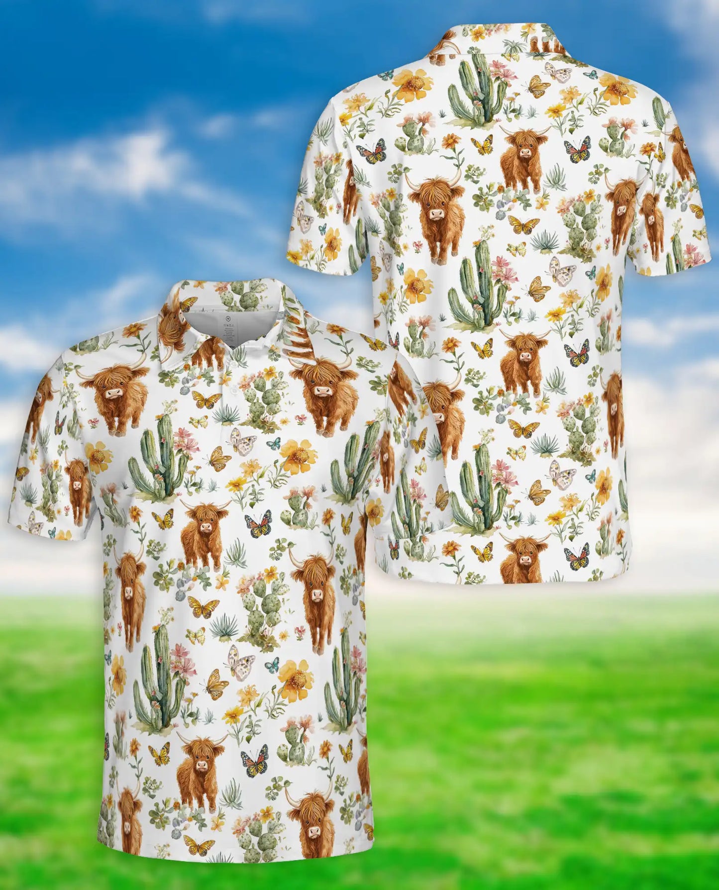 Highland Cow Cactus Polo Shirt – Cute Western Style | Netecom