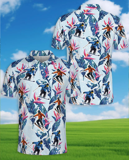 Tropical Skiing Polo Shirt for Men – Winter Adventure Pattern | Netecom