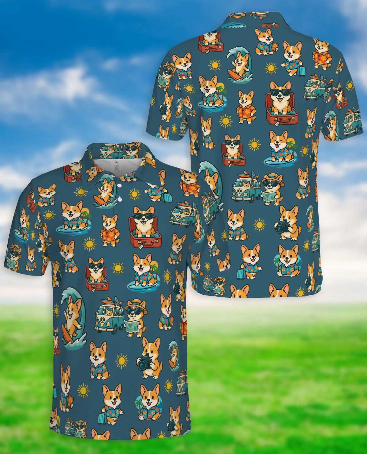 Corgi Beach Polo Shirt – Tropical Vacation Print | Netecom