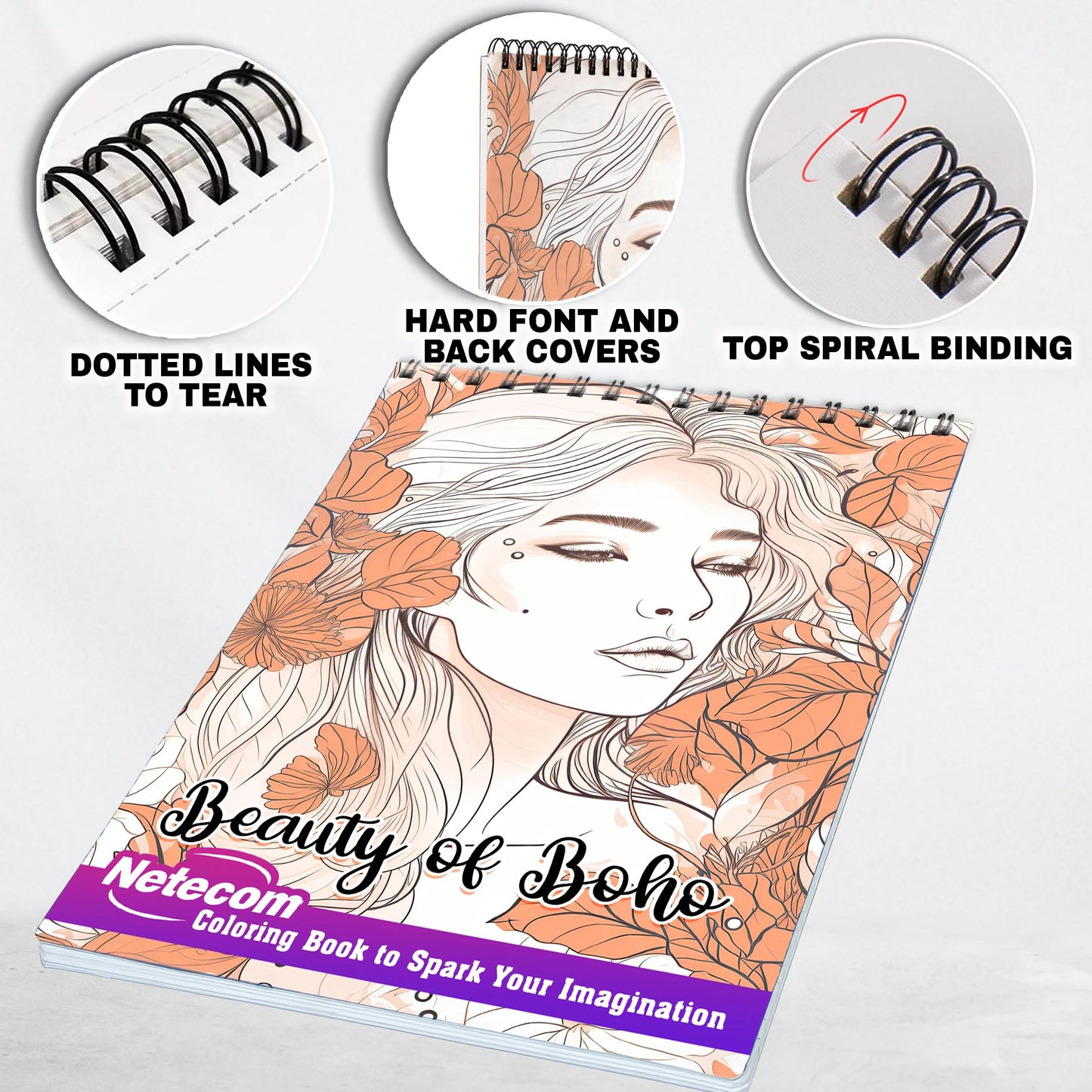 Beauty of Boho Spiral Bound Coloring Book, Amazing Coloring Collection of Bohomian Woman with High Quality Illustration for Adults to Relax and Unwind