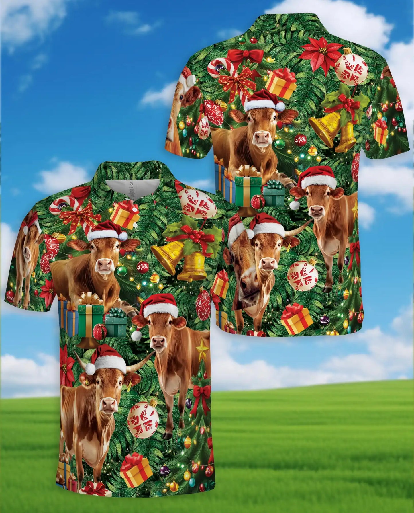 Christmas Cow Farm 3D Polo Shirt for Men – Funny Holiday Ranch Style | Netecom