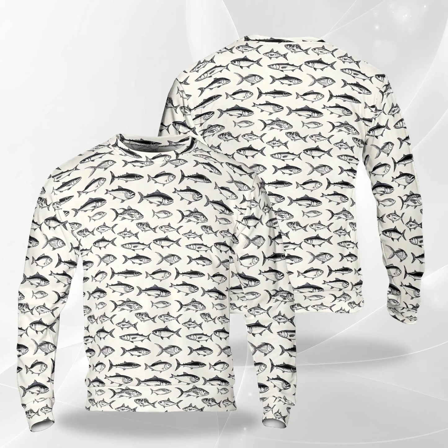 Vintage Fish Pattern Sweatshirt, 3D All Over Print Retro Ocean Marine Crewneck Pullover for Men Women, Fish Lover Gift - Netecom