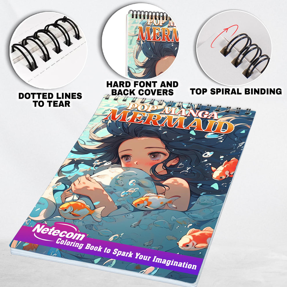 Pop Manga Mermaid Spiral Bound Coloring Book, 30 Charming Pop Manga Me ...