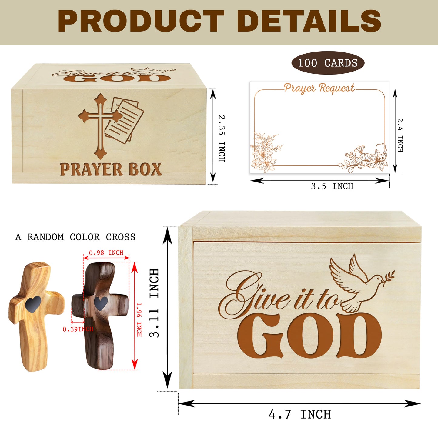 Netecom Personalized Wooden Prayer Box with 100 Prayer Request Cards & Custom Name Cross – Meaningful Religious Gift for Faith and Reflection