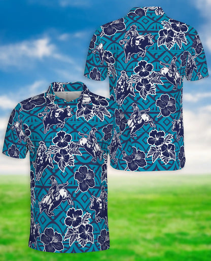 Cowboy Rodeo Polo Shirt – Blue Western Floral Print | Netecom