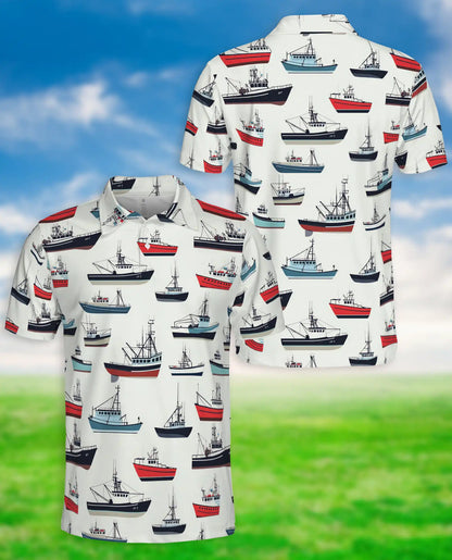Fishing Boat Nautical 3D Polo Shirt for Men – Coastal Ocean Marine Style | Netecom