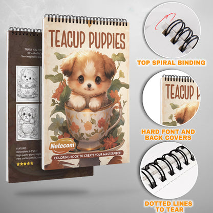 Teacup Puppies Spiral Bound Coloring Book, Charming Teacup Puppies for a Cute and Relaxing Coloring Experience, Ideal for Dog Lovers and Art Enthusiasts