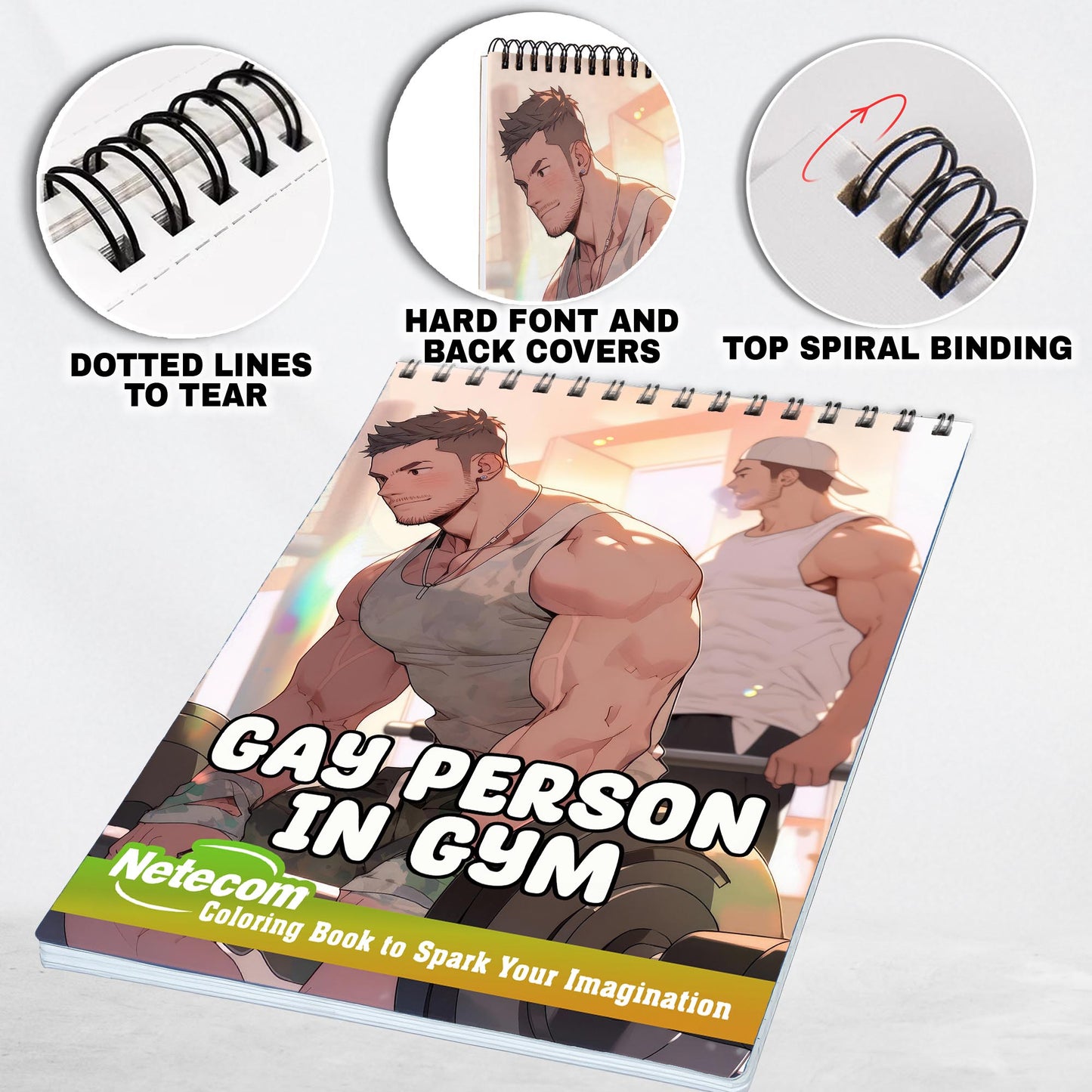 Gay Person In Gym Spiral Bound Coloring Book, Unleash Your Creativity in a Gym Setting with 30 Empowering Pages of LGBTQ+ Gym Scenes.