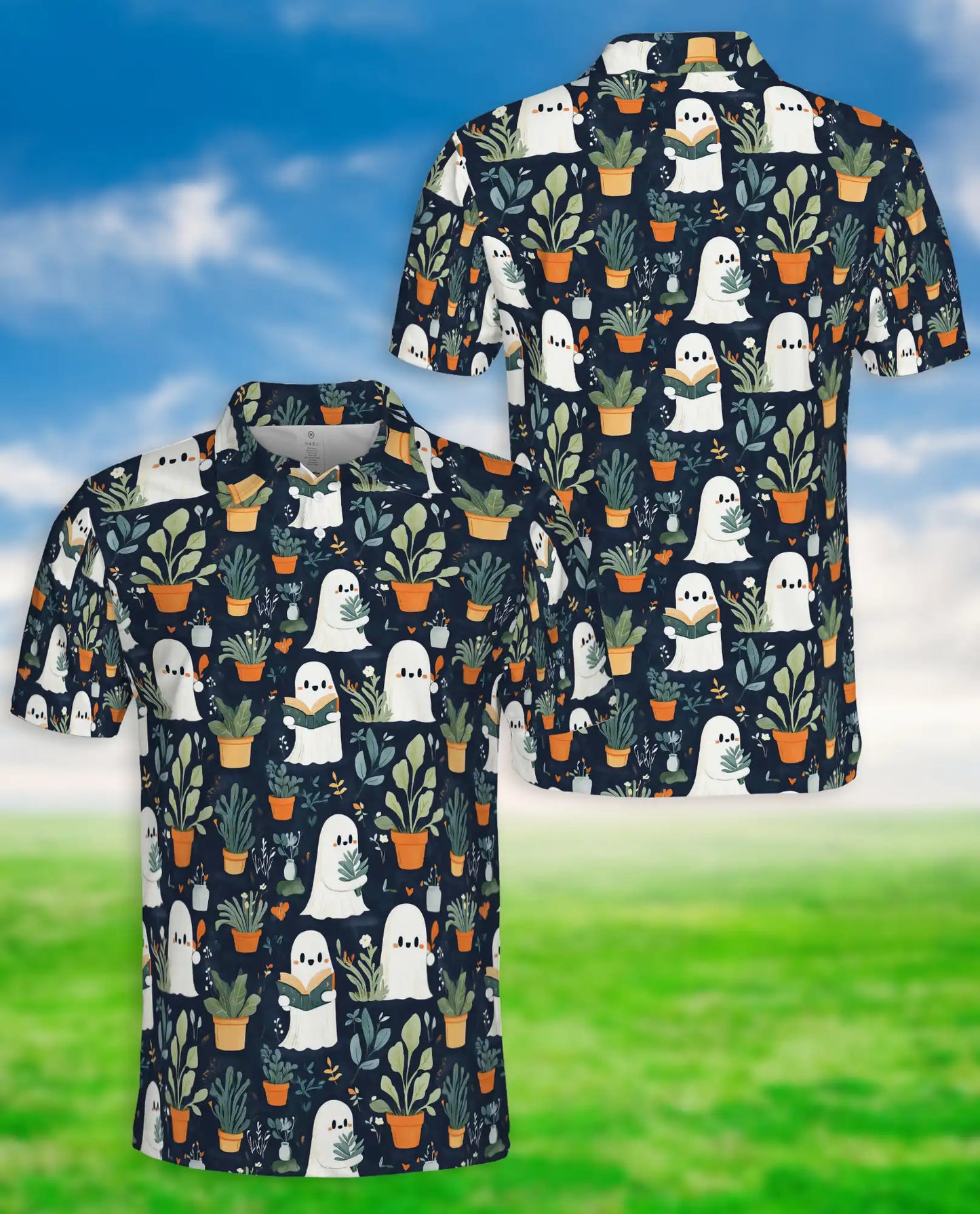 Cute Ghost Plant 3D Polo Shirt for Men – Funny Spooky Botanical Style | Netecom