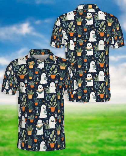 Cute Ghost Plant 3D Polo Shirt for Men – Funny Spooky Botanical Style | Netecom