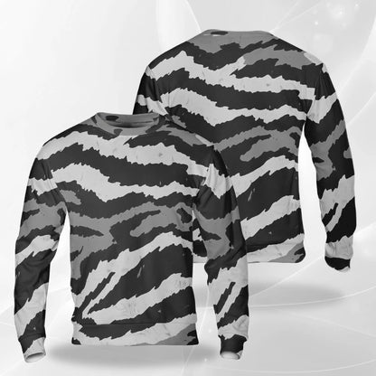 Grey Tiger Stripe Camouflage Sweatshirt, 3D All Over Print Military Camo Crewneck Pullover for Men Women, Hunting and Outdoor Gift - Netecom
