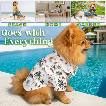 Cute Golden Retriever Beach Print Hawaii Dog and Owner Matching Button Shirts