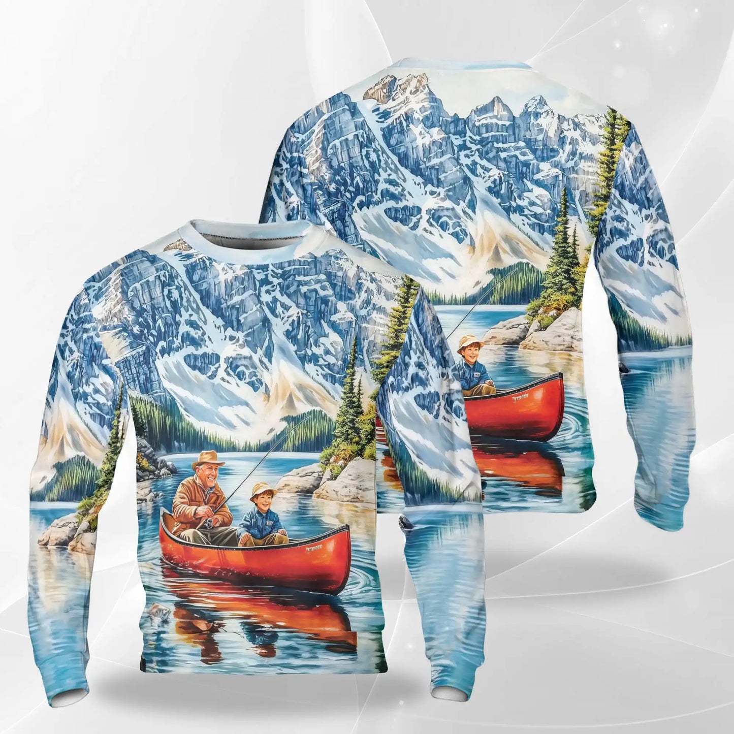 Rowing Boat Fishing Sweatshirt, 3D All Over Print Fishing Adventure Crewneck Pullover for Men Women, Angler Gift - Netecom