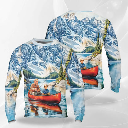 Rowing Boat Fishing Sweatshirt, 3D All Over Print Fishing Adventure Crewneck Pullover for Men Women, Angler Gift - Netecom
