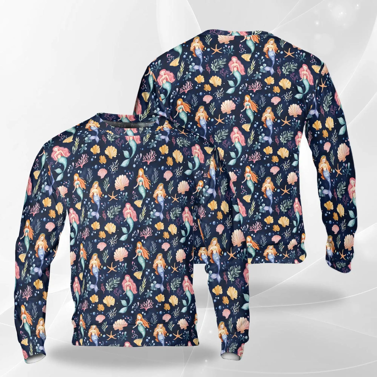 Cute Mermaid Sweatshirt, 3D All Over Print Kawaii Fantasy Sea Crewneck Pullover for Men Women, Mermaid Lover Gift - Netecom