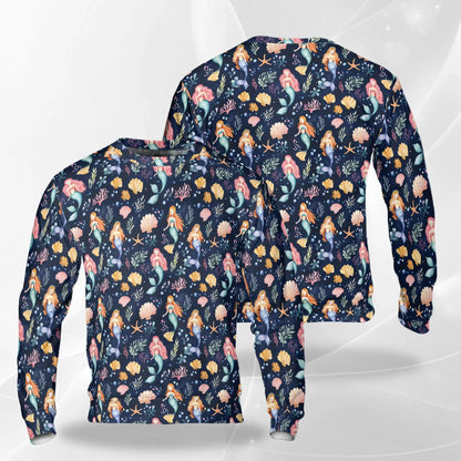 Cute Mermaid Sweatshirt, 3D All Over Print Kawaii Fantasy Sea Crewneck Pullover for Men Women, Mermaid Lover Gift - Netecom
