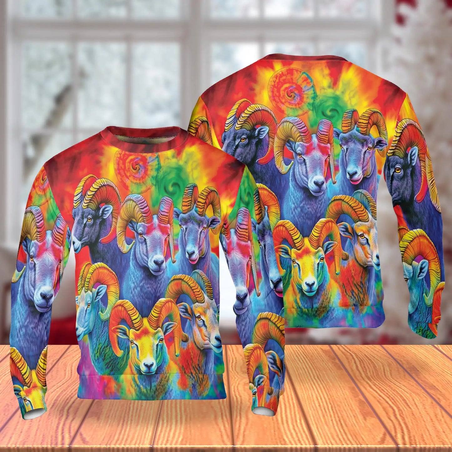 Colorful Bighorn Sheep Sweatshirt, 3D All Over Print Wildlife Mountain Crewneck Pullover for Men Women, Bighorn Sheep Lover Gift - Netecom