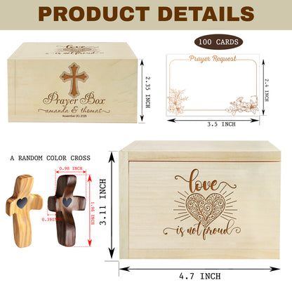 Netecom Couple Prayer Box for Valentine’s Day with 100 Prayer Request Cards & Wooden Cross – Personalized Christian Love Keepsake Gift