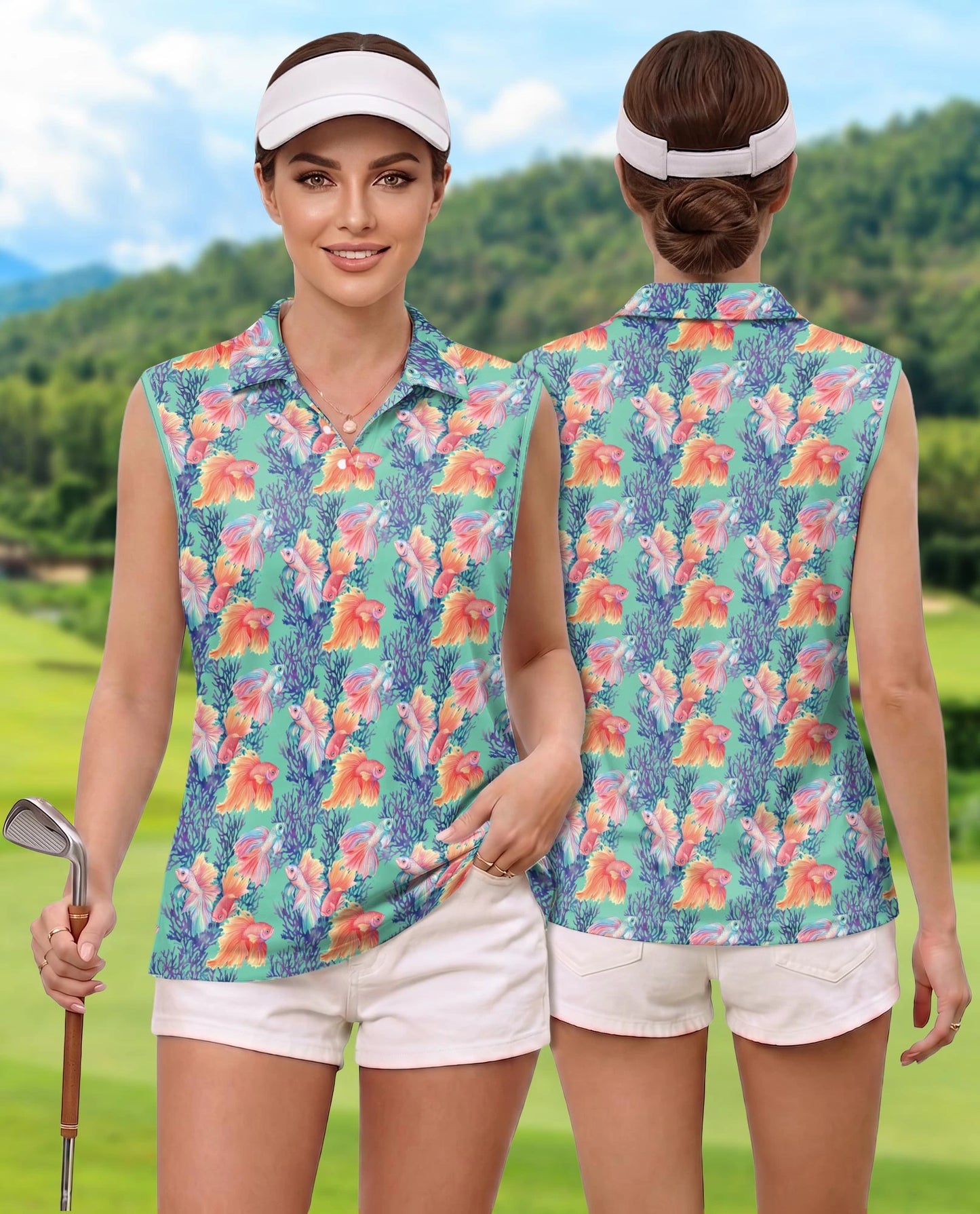 Golden Fish Sleeveless Polo Shirt for Women | Netecom