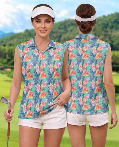 Golden Fish Sleeveless Polo Shirt for Women | Netecom