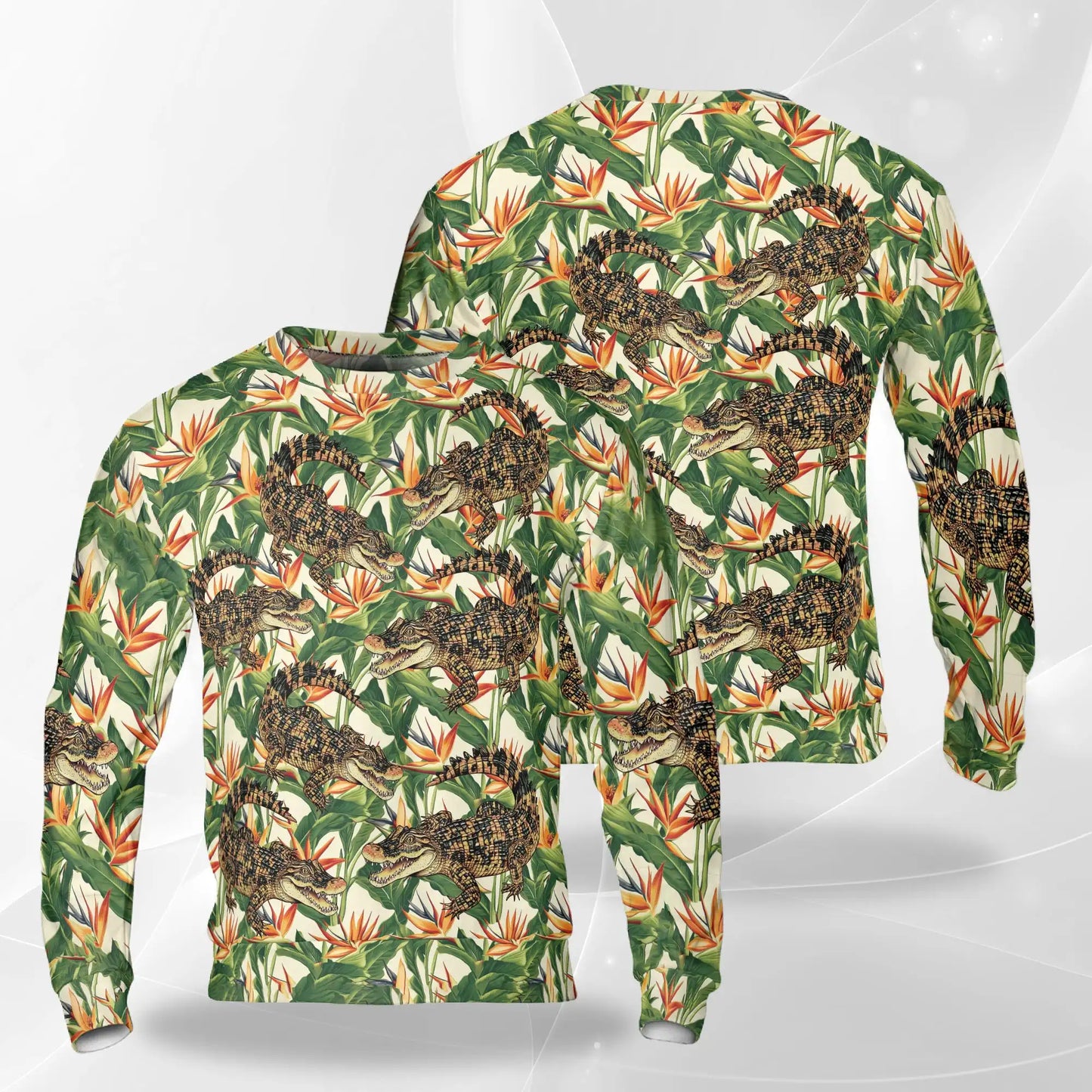 Crocodile Alligator Tropical Sweatshirt, 3D All Over Print Exotic Reptile Crewneck Pullover for Men Women, Reptile Lover Gift - Netecom