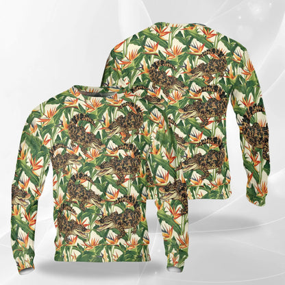 Crocodile Alligator Tropical Sweatshirt, 3D All Over Print Exotic Reptile Crewneck Pullover for Men Women, Reptile Lover Gift - Netecom