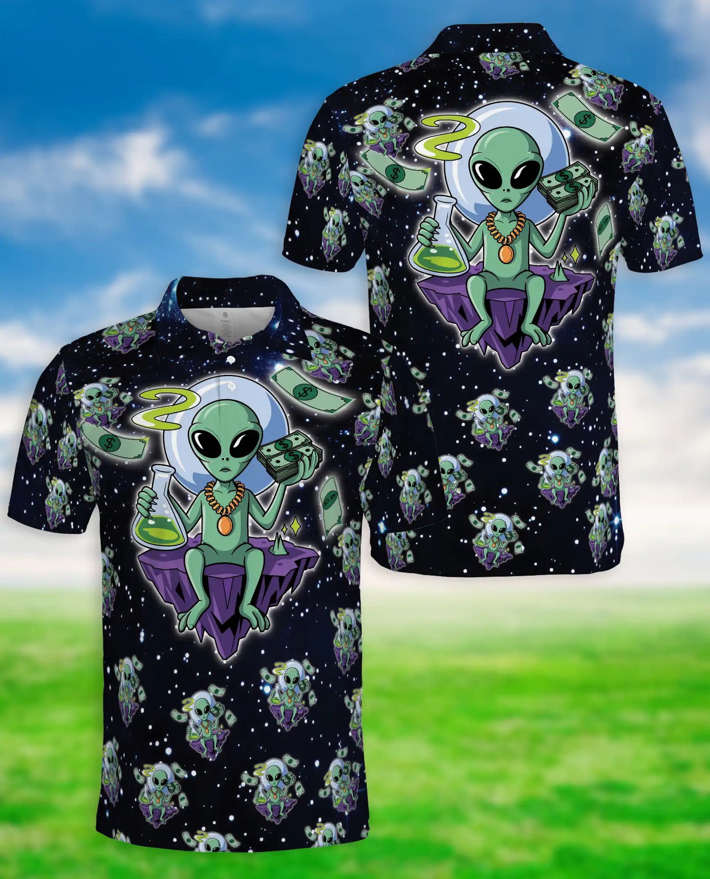 Funny Alien 3D Polo Shirt for Men – Space Cartoon Sci-Fi Style | Netecom