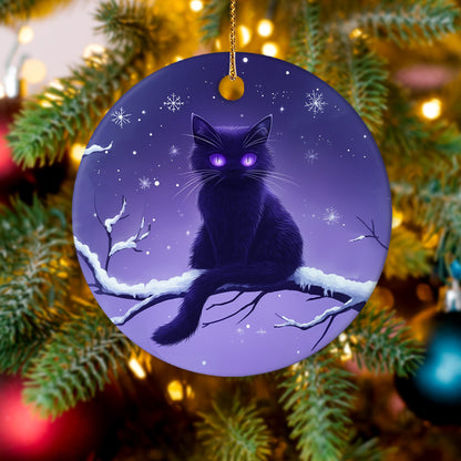 Netecom Enchanted Purple Cat Christmas Ornaments, Ceramic Snow Night Sky Keepsake Ornament for Christmas Tree Decorations, Kitten Lover Gift, Gifts for Holiday, Party, Home Decor