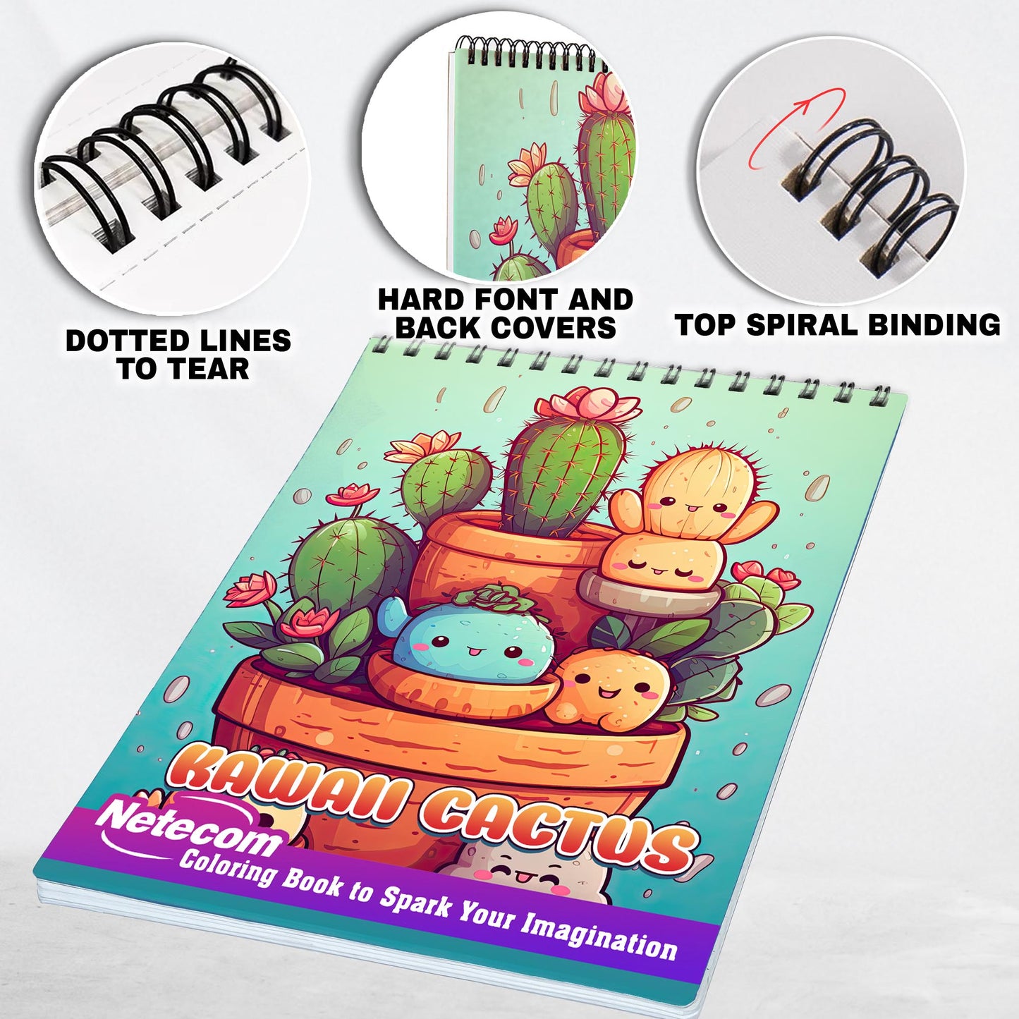 Kawaii Cactus Spiral Bound Coloring Book, Experience the Adorable Charm with 30 Kawaii Cactus Coloring Pages for Fans of Cute Art to Unleash Their Creative Expression